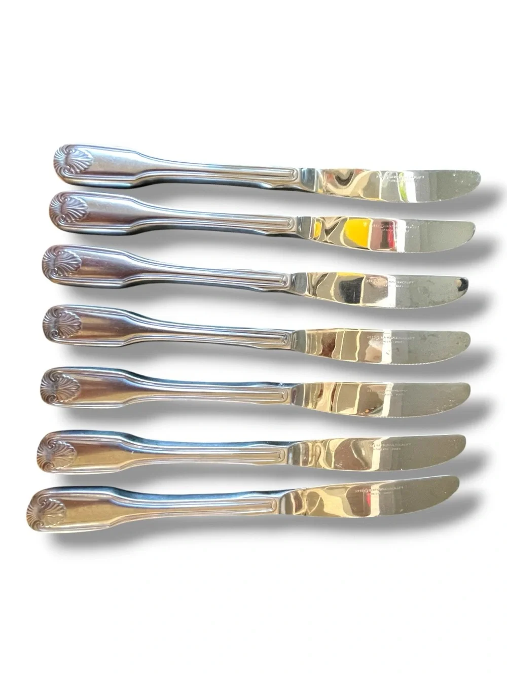 Reed & Barton Rebacraft knives, set of 7, Colonial shell pattern